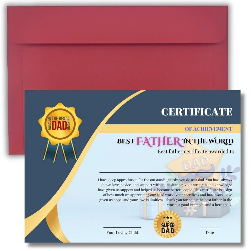 AanyaCentric AanyaCentric A4 Size 83 x 117 inch World Best Father Certificate Printed Dad Birthday Greeting Card for Papa Dad Daddy Big Day without Frame Folder Case  - Image 1