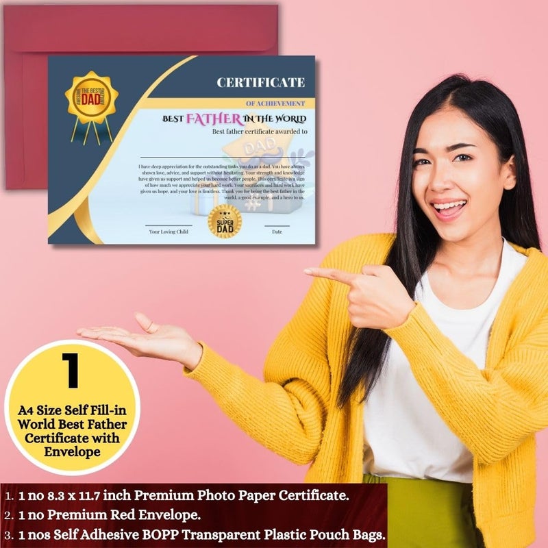 AanyaCentric AanyaCentric A4 Size 83 x 117 inch World Best Father Certificate Printed Dad Birthday Greeting Card for Papa Dad Daddy Big Day without Frame Folder Case  - Image 5