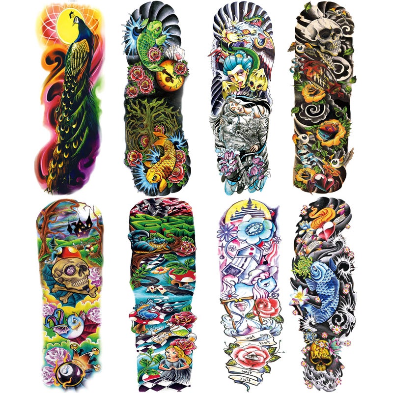 Colorful Sleeve Tattoos Stickers Arm Temporary Tattoos Fake Watercolor Body Art Arm Tattoo for Kids Women Makeup
