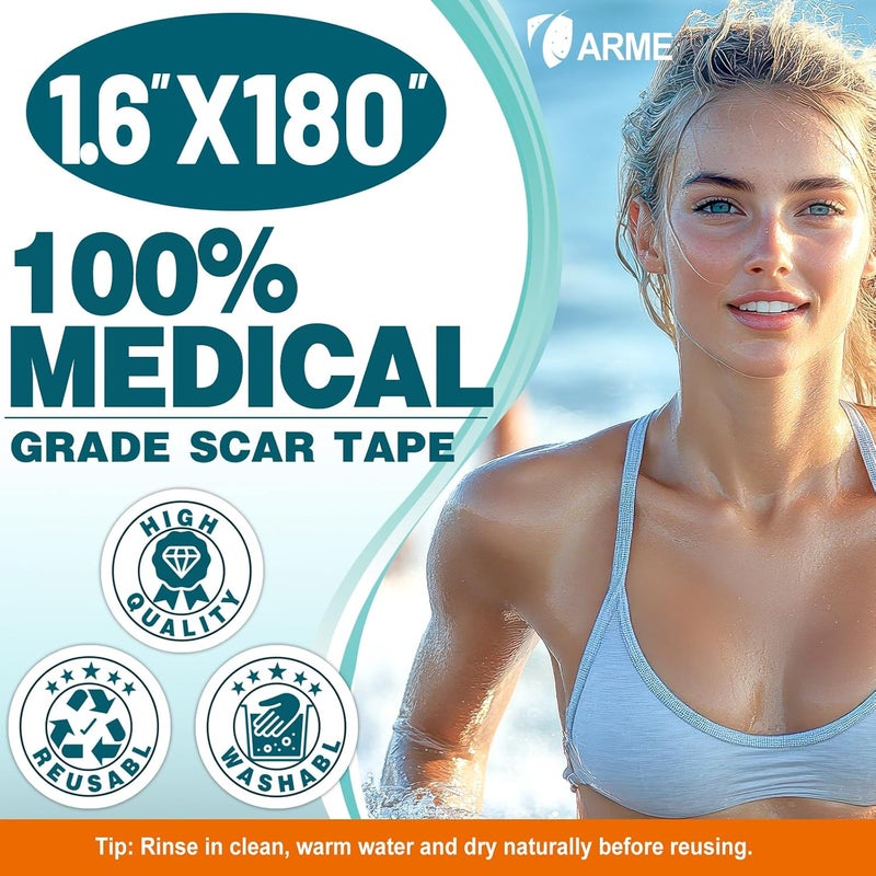 Arme Silicone Scar Tape Silicone Scar Sheets for Surgical Scars16x180 Roll46M Medical Grade Scar Tape Reusable Sheets for Scar Treatment Soft Scars Tapes for CSection Keloid Tummy Tuck - Image 2