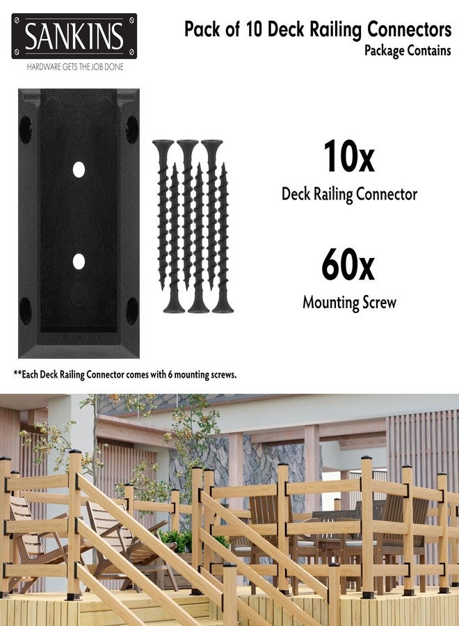 SANKINS 10pcs Deck Railing Bracket Connectors for 2x4, Deck Railing Kit Durable PP Plastic, Brackets for Connection of Wooden Deck Railing Posts, Handrail Deck Railing Brackets, Black - Image 3