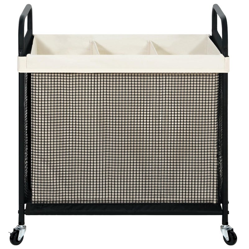 STO STO Laundry Hamper 3 Section, 120L Rolling Laundry Sorter Cart with Removable and Washable Liner Bag, Clothes Hamper with Wheels and Metal Handle for Laundry Room and Bedroom - Image 1