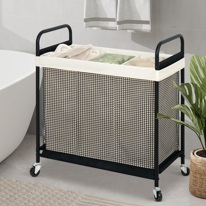 STO STO Laundry Hamper 3 Section, 120L Rolling Laundry Sorter Cart with Removable and Washable Liner Bag, Clothes Hamper with Wheels and Metal Handle for Laundry Room and Bedroom - Image 3