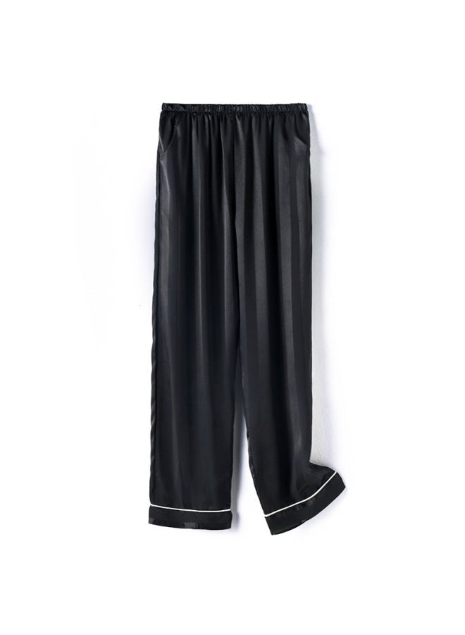 Summer Women's Ice Silk Ribbon Pocket Trousers Plus Size Suit Pajama Trousers Side Pocket Thin Wide Silky