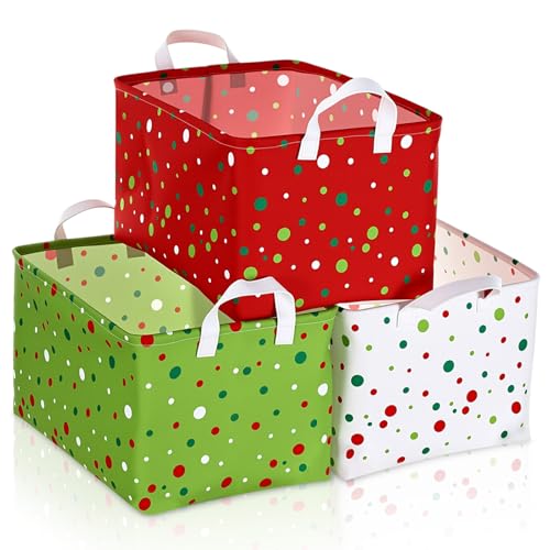 LemonRoad 3 Pcs Storage Bin Baskets Christmas Candy Themed Shelf Baskets Rectangular Foldable Clothes Washing Bin for Xmas Holidays Bedroom Classroom Home Shelves - Image 1