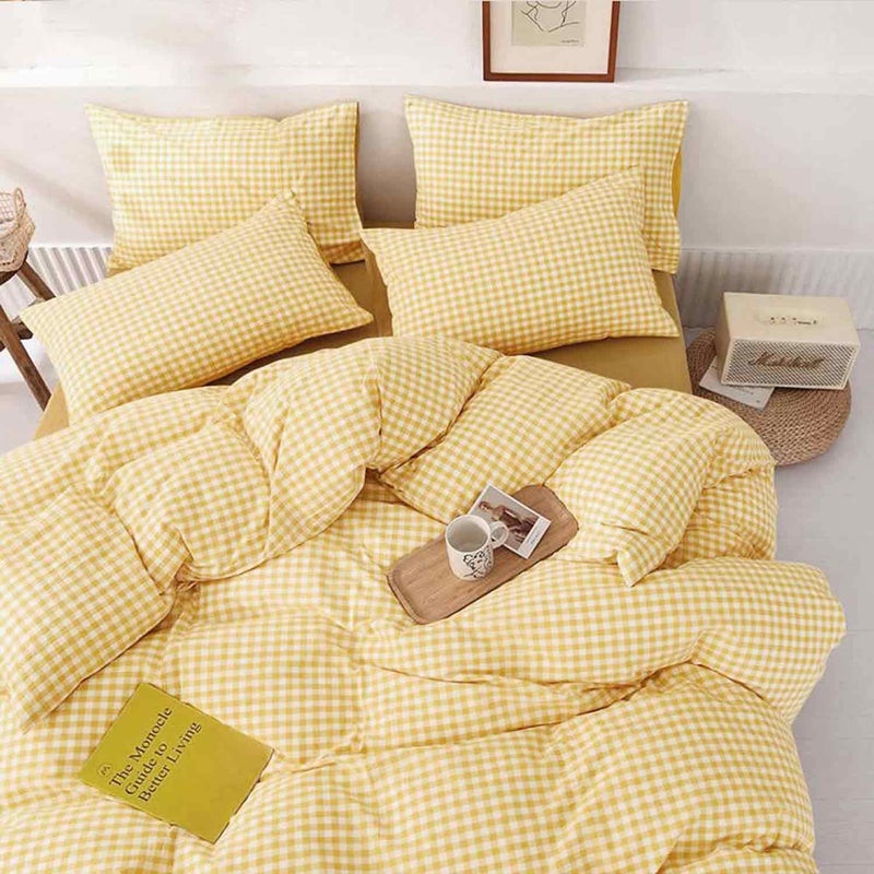 ETDIFFE Yellow Grid Duvet Cover Queen Size 3 Piece Farmhouse Buffalo Check Gingham Geometric Pattern Printed Microfiber Comforter Cover Set Soft and Lightweight Plaid Bedding Quilt Cover