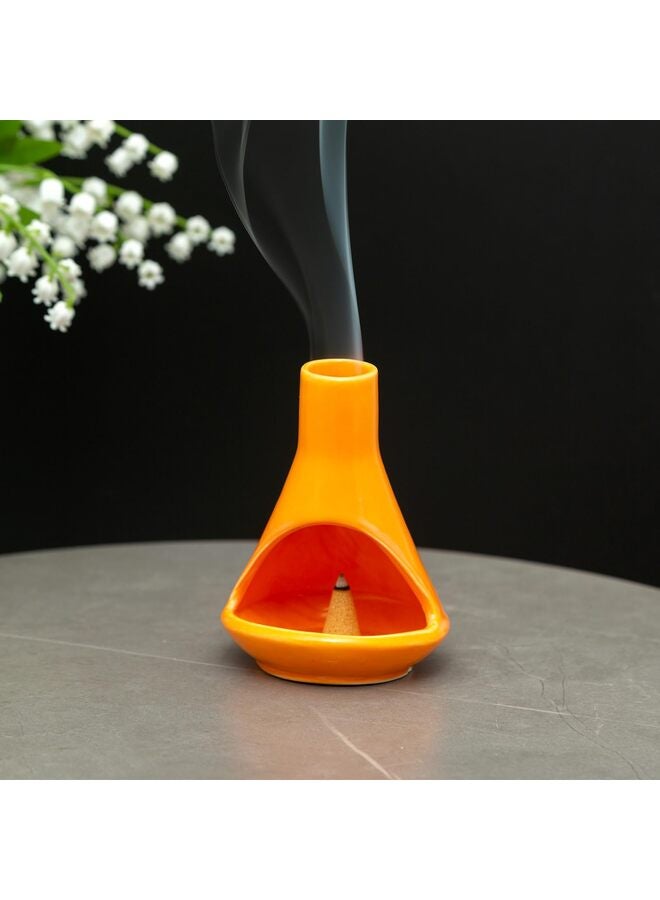 يُسلِّم حامل شموع بالو سانتو مصنوع يدويًا من السيراميك - مبخرة وحامل شموع من العصور الوسطى الحديثة - ديكور منزلي زين برتقالي - Image 4