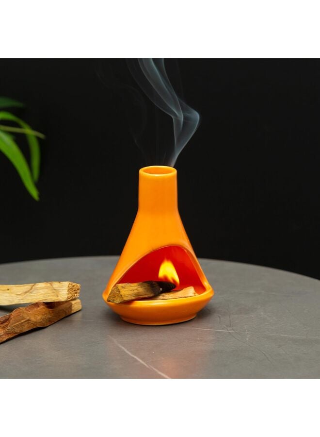 يُسلِّم حامل شموع بالو سانتو مصنوع يدويًا من السيراميك - مبخرة وحامل شموع من العصور الوسطى الحديثة - ديكور منزلي زين برتقالي - Image 5