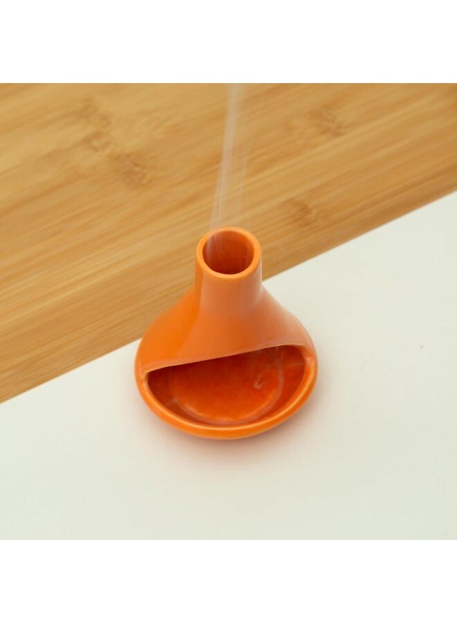 يُسلِّم حامل شموع بالو سانتو مصنوع يدويًا من السيراميك - مبخرة وحامل شموع من العصور الوسطى الحديثة - ديكور منزلي زين برتقالي - Image 1