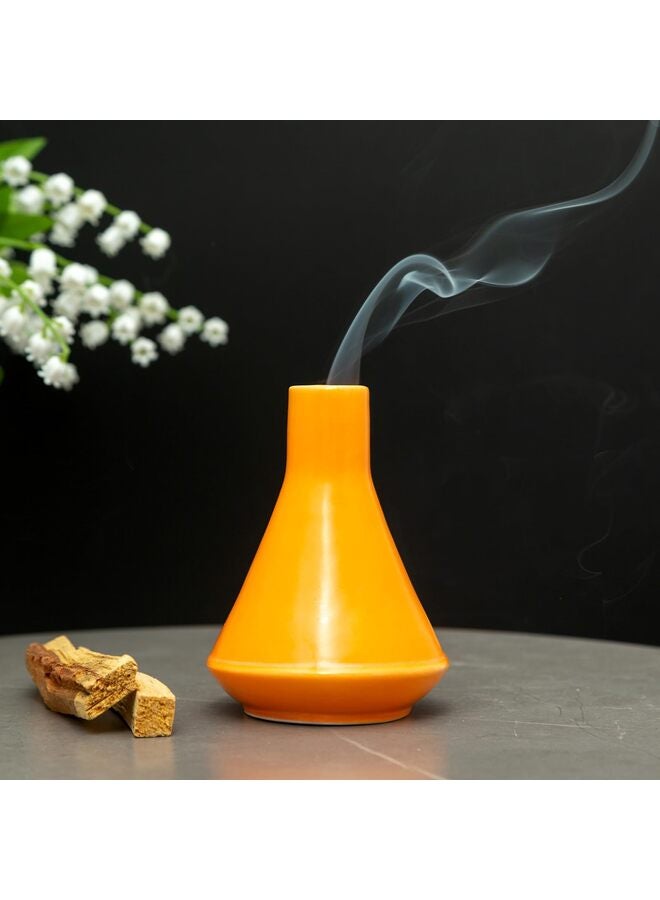 يُسلِّم حامل شموع بالو سانتو مصنوع يدويًا من السيراميك - مبخرة وحامل شموع من العصور الوسطى الحديثة - ديكور منزلي زين برتقالي - Image 3