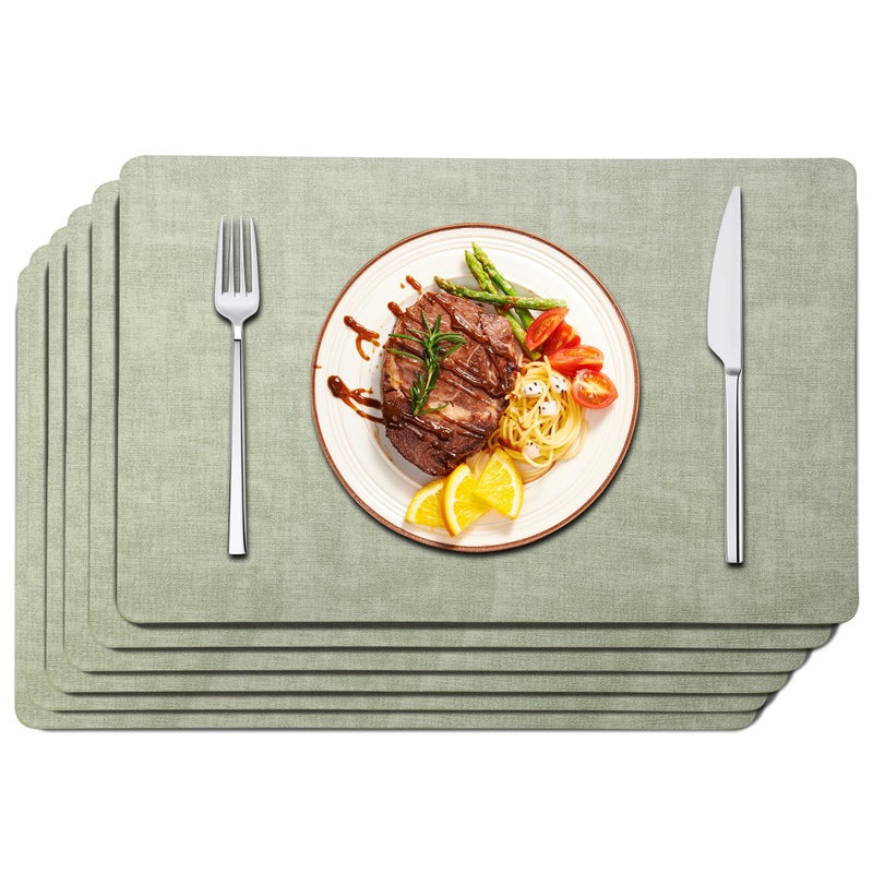 Maxpearl Faux Leather Placemats Set of 6 - Waterproof - Wipe Clean - Heat Resistant - Anti Slip Dining Table Place Mats, Suitable for Indoor & Outdoor Use, 17â€™â€™x12â€™â€™, Sage Green - Image 1