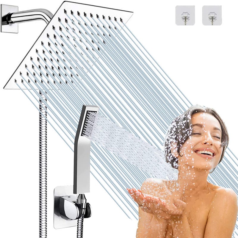 Rain Shower Head with Handheld Spray 6 Chrome Shower Head with 78 hose High Pressure Hand Head Shower Heads Antileak Rainfall Shower Head with HolderSquare All Metal