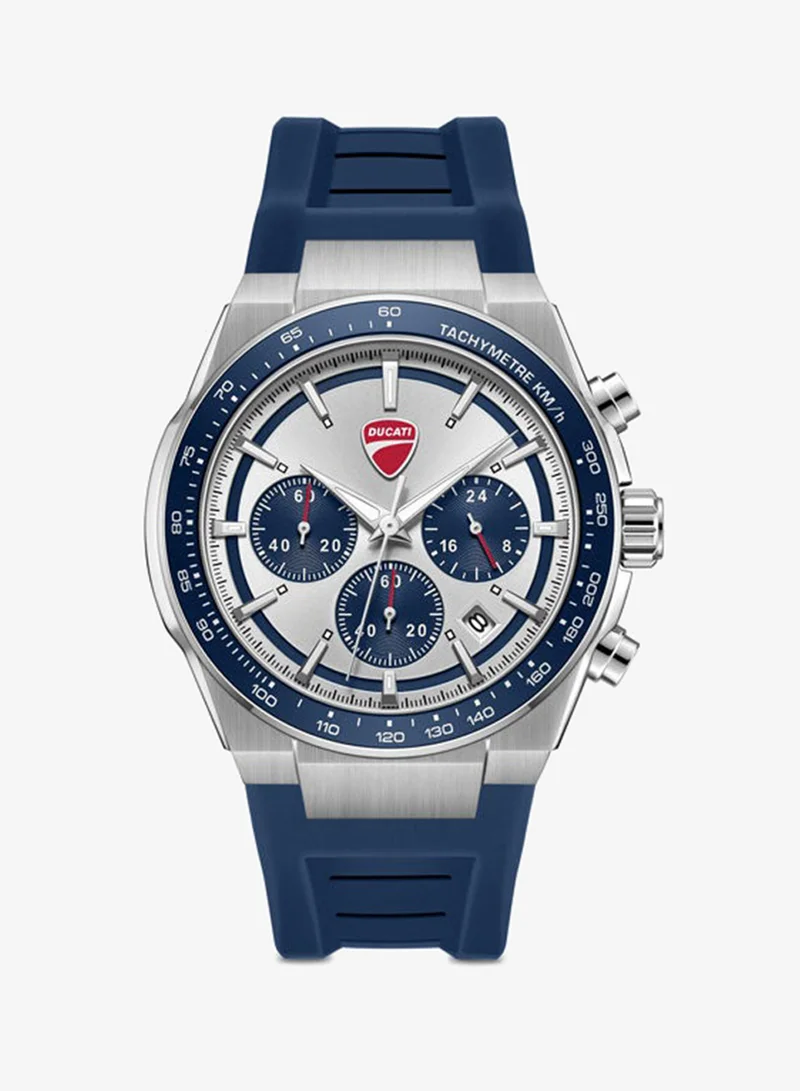 دوكاتي Nitro Silver-Blue Dial, Silicone Strap, Chronograph Watch for Men, 43mm