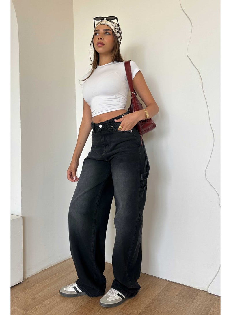 CIZARO Carpenter - High-Waist Washed Charcoal Jeans  - Image 2