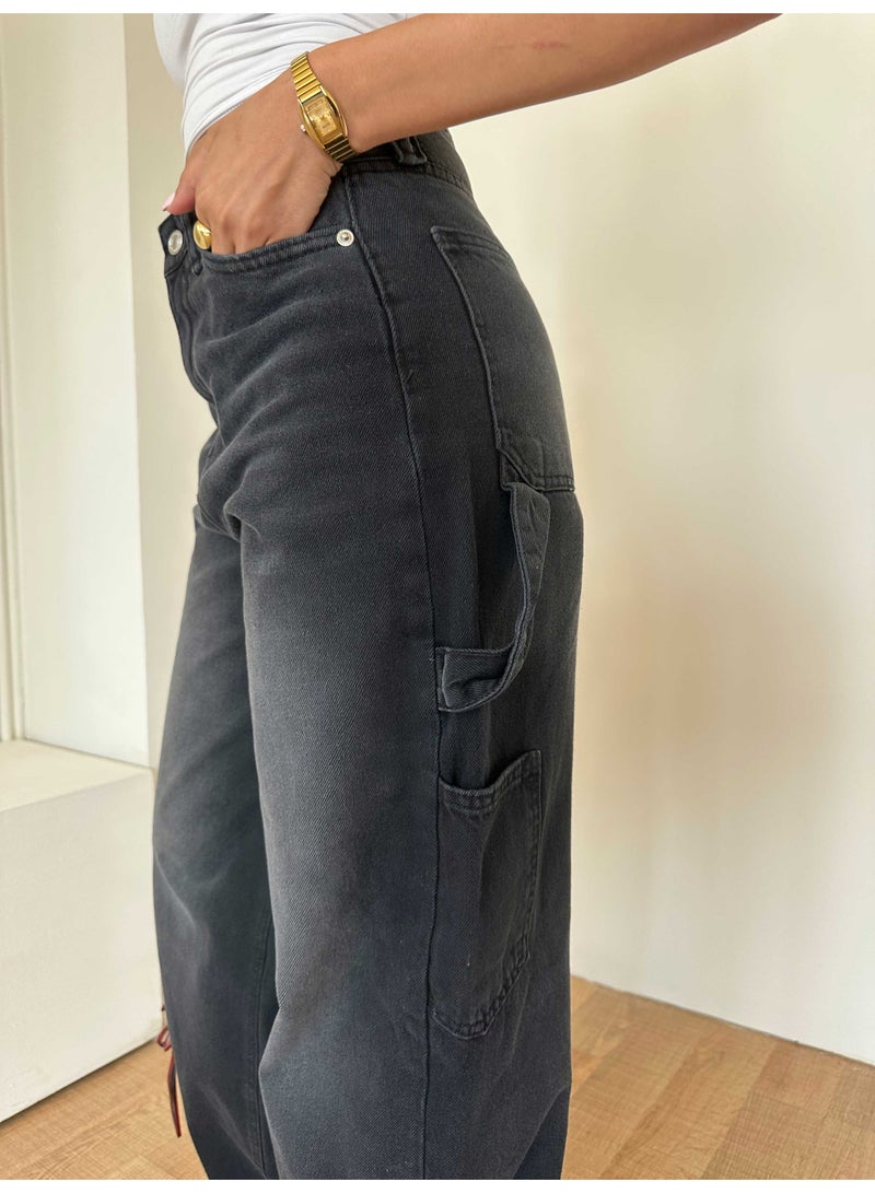 CIZARO Carpenter - High-Waist Washed Charcoal Jeans  - Image 3