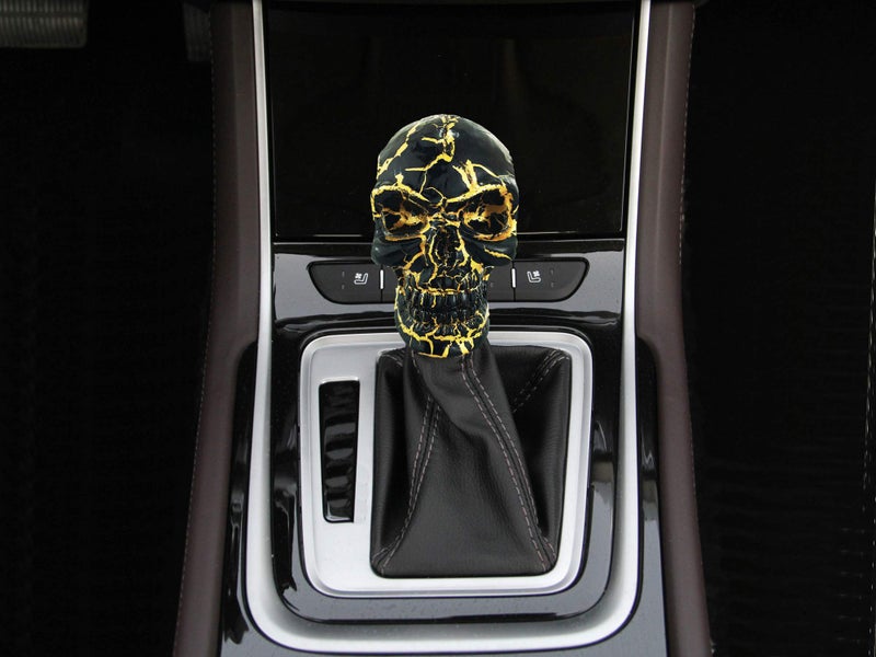 Abfer Car Gear Knob Skull Car Accessories Stick Shift Knobs with Gold Pattern Fit Most Manual Automatic Vehicle (Black) - Image 2