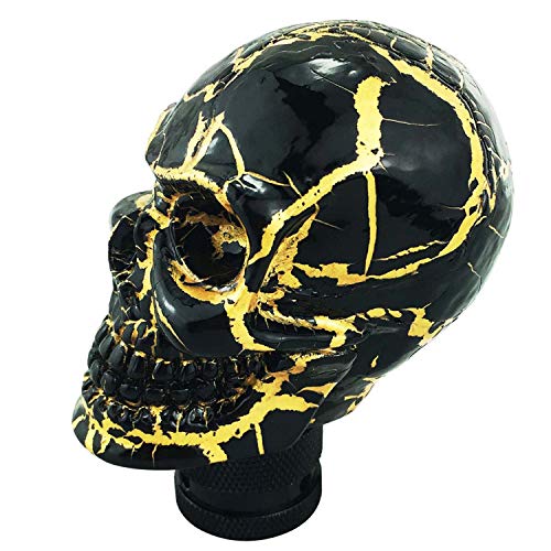 Abfer Car Gear Knob Skull Car Accessories Stick Shift Knobs with Gold Pattern Fit Most Manual Automatic Vehicle (Black) - Image 4