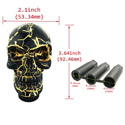Abfer Car Gear Knob Skull Car Accessories Stick Shift Knobs with Gold Pattern Fit Most Manual Automatic Vehicle (Black) - Image 3