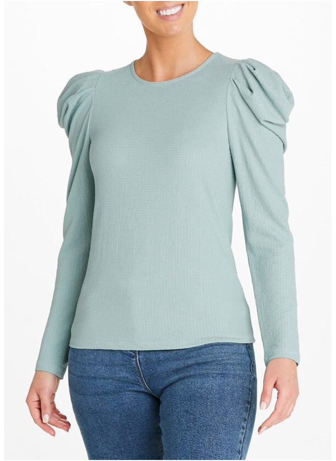 Matalan Green Puff Sleeve Textured Top 