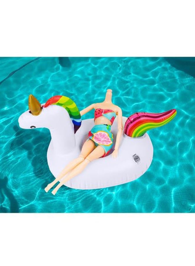 UNICORN ELEMENT 9 Pcs Cute 11.5 Inch Girl Doll Swim Accessories Set Swimming Pool Floaties Party Ring Inflatable Drink Holder for 11.5" Girl Dolls Pool Toys - Image 2