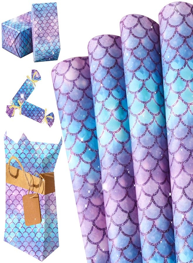 Roaring Good Time Mermaid Wrapping Paper Under the Sea Gift Wrap Folded Flat Mermaid Art Paper for Birthday Bridal Baby Shower Wedding DIY Crafts Gift 19.7 x 27.6 inch 6 Sheet - Image 1