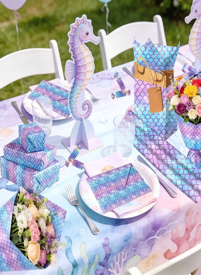 Roaring Good Time Mermaid Wrapping Paper Under the Sea Gift Wrap Folded Flat Mermaid Art Paper for Birthday Bridal Baby Shower Wedding DIY Crafts Gift 19.7 x 27.6 inch 6 Sheet - Image 3