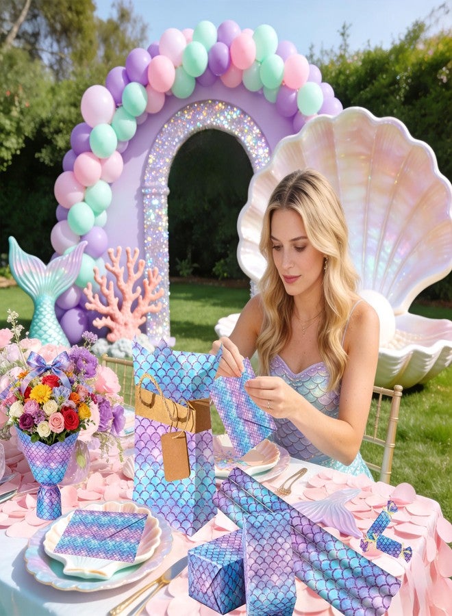 Roaring Good Time Mermaid Wrapping Paper Under the Sea Gift Wrap Folded Flat Mermaid Art Paper for Birthday Bridal Baby Shower Wedding DIY Crafts Gift 19.7 x 27.6 inch 6 Sheet - Image 5