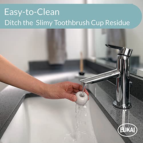 ELIKAI Ceramic Toothbrush Holder Set with Tray, Countertop Organizer for Bathroom, Storage Solution for Toothbrushes, Bathroom Accessories – Black/White – 2 Pack - Image 3