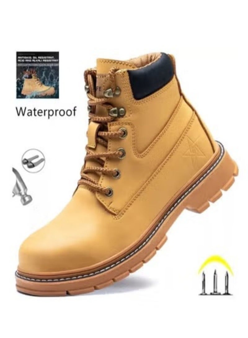 Verci Men's Trendy High Top Classic Steel Toe Boots, Comfy Non Slip Lace Up Durable Work Shoes For Men's Outdoor Activities (41 EUR) - Image 1