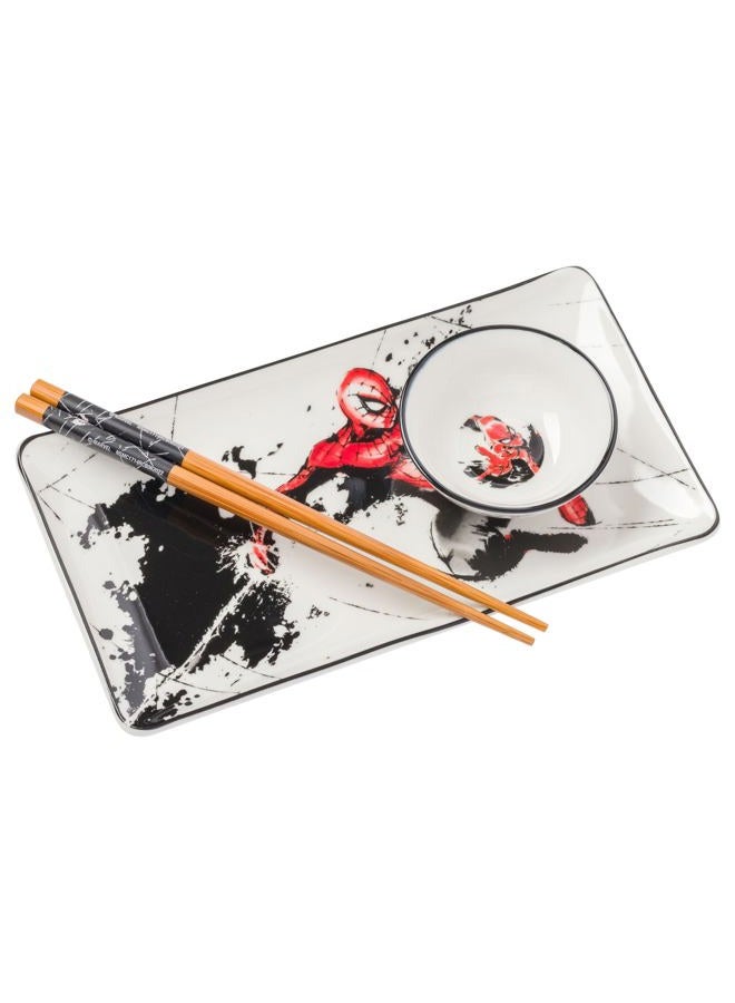 Silver Buffalo Marvel Comics Spidey Splash Painting Boxed 3pc Ceramic Sushi Set - Image 1