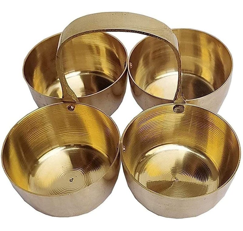 Anshraj Handmade Brass Puja ChowmukhChopala Bowl Stand for Haldi Kumkum Rice Elaichi Mishri Roli - Image 1