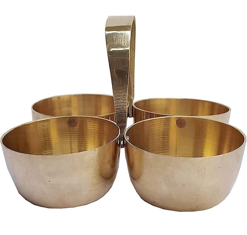 Anshraj Handmade Brass Puja ChowmukhChopala Bowl Stand for Haldi Kumkum Rice Elaichi Mishri Roli - Image 2