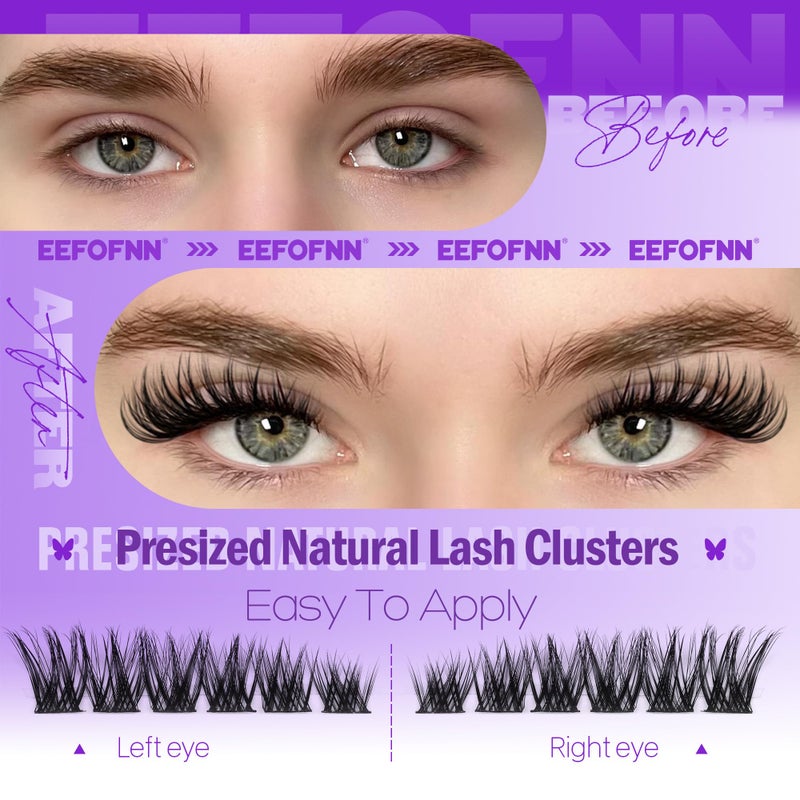 Eefofnn Eyelash Clusters Wispy Cluster Eyelash Extensions Natural Lash Clusters Left+Right Lash Extension CC Curly Individual Lashes 10-15MM Cat Eye Lashes Thin Band Eyelash Extension Easy To Use - Image 3