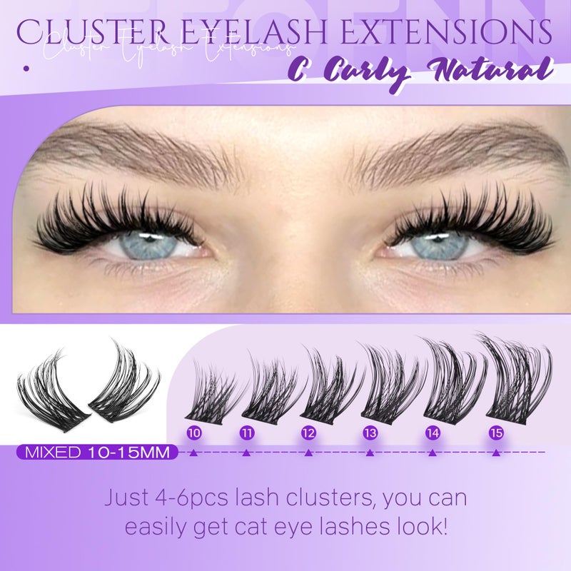 Eefofnn Eyelash Clusters Wispy Cluster Eyelash Extensions Natural Lash Clusters Left+Right Lash Extension CC Curly Individual Lashes 10-15MM Cat Eye Lashes Thin Band Eyelash Extension Easy To Use - Image 5