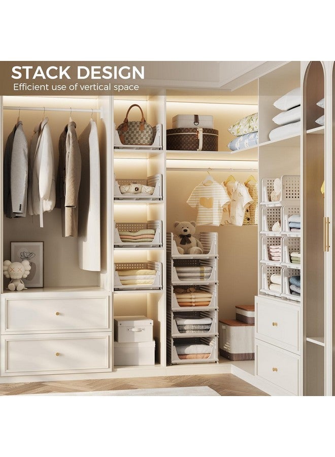 HOMIFLY هوميفلاي 6 قطع من منظم خزانة قابل للتكديس للتخزين / منظم خزانة قابل للطي للملابس / منظمات متعددة الاستخدامات من البولي بروبيلين / درج منزلق قابل للتعديل (أبيض) - Image 2