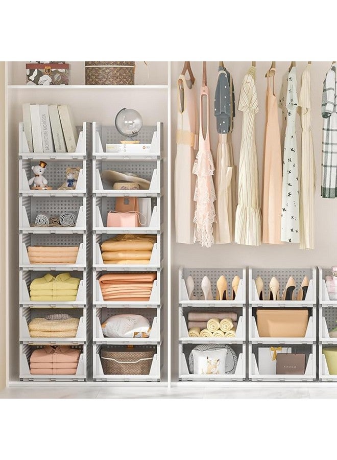 HOMIFLY هوميفلاي 6 قطع من منظم خزانة قابل للتكديس للتخزين / منظم خزانة قابل للطي للملابس / منظمات متعددة الاستخدامات من البولي بروبيلين / درج منزلق قابل للتعديل (أبيض) - Image 5