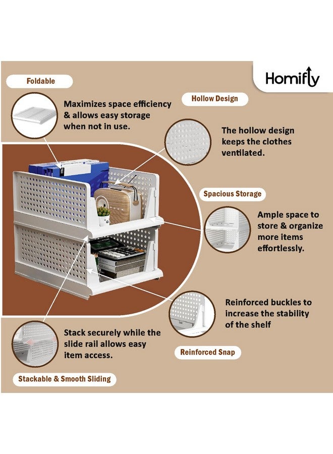 HOMIFLY هوميفلاي 6 قطع من منظم خزانة قابل للتكديس للتخزين / منظم خزانة قابل للطي للملابس / منظمات متعددة الاستخدامات من البولي بروبيلين / درج منزلق قابل للتعديل (أبيض) - Image 4