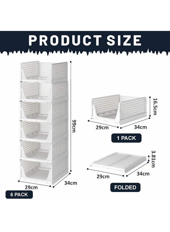 HOMIFLY هوميفلاي 6 قطع من منظم خزانة قابل للتكديس للتخزين / منظم خزانة قابل للطي للملابس / منظمات متعددة الاستخدامات من البولي بروبيلين / درج منزلق قابل للتعديل (أبيض) - Image 3