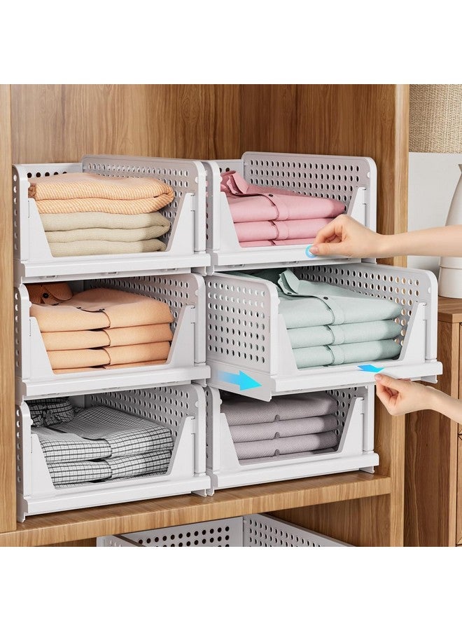 HOMIFLY هوميفلاي 6 قطع من منظم خزانة قابل للتكديس للتخزين / منظم خزانة قابل للطي للملابس / منظمات متعددة الاستخدامات من البولي بروبيلين / درج منزلق قابل للتعديل (أبيض) - Image 1