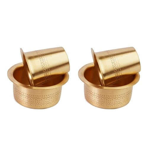 Thangam South Indian Brass Coffee Cup Dawara/Dabara & Tumbler for Serving Filter Coffee/Tea/Traditional kumbakonam Dabara Set Matt - 150ml (Set of 2) - Image 1