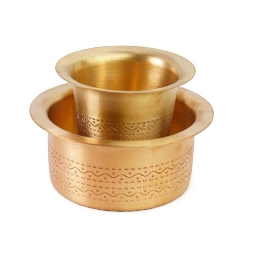 Thangam South Indian Brass Coffee Cup Dawara/Dabara & Tumbler for Serving Filter Coffee/Tea/Traditional kumbakonam Dabara Set Matt - 150ml (Set of 2) - Image 5