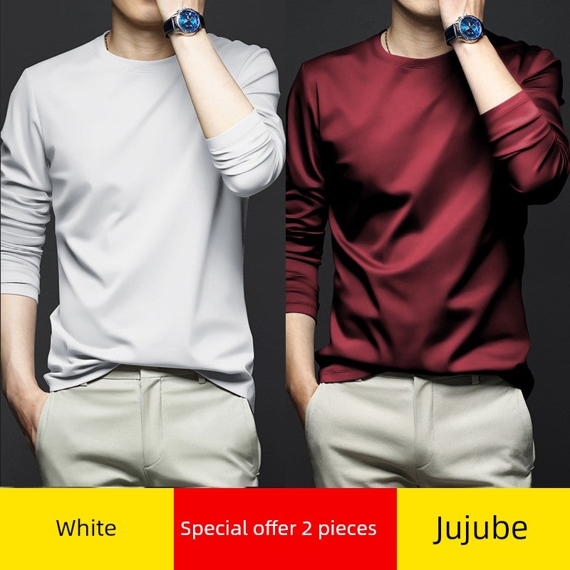 Mercerized modal cotton base shirt men's spring and autumn long-sleeved t-shirt solid color thin inner wear autumn T-shirt base shirt - Image 1