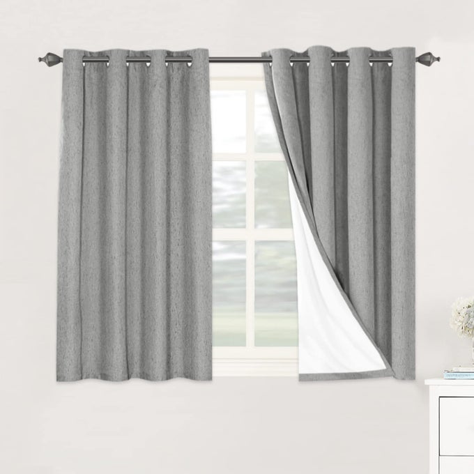 H.VERSAILTEX HVERSAILTEX LINEN BLACKOUT CURTAINS 45 INCHES LONG 100 BLACKOUT THERMAL INSULATED TEXTURED LINEN LOOK CURTAIN DRAPERIES ANTIRUST GROMMET ENERGY SAVING WITH WHITE LINER 2 PANELS DOVE GRAY