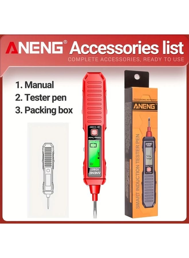 ANENG VD807 قلم كاشف الجهد الرقمي الأحمر 12-300 فولت تيار متردد اختبار عدم التلامس شاشة LCD عرض - Image 1