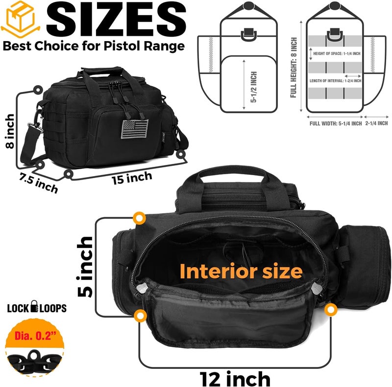 DBTAC Gun Case Bag Small | Tactical 2-Pistol Bag Handgun Duffle Bag w/Lockable Zipper for Shooting Range Hunting Sports | US Flag Patch + MOLLE Pouch + Universal Holster Included - Image 2