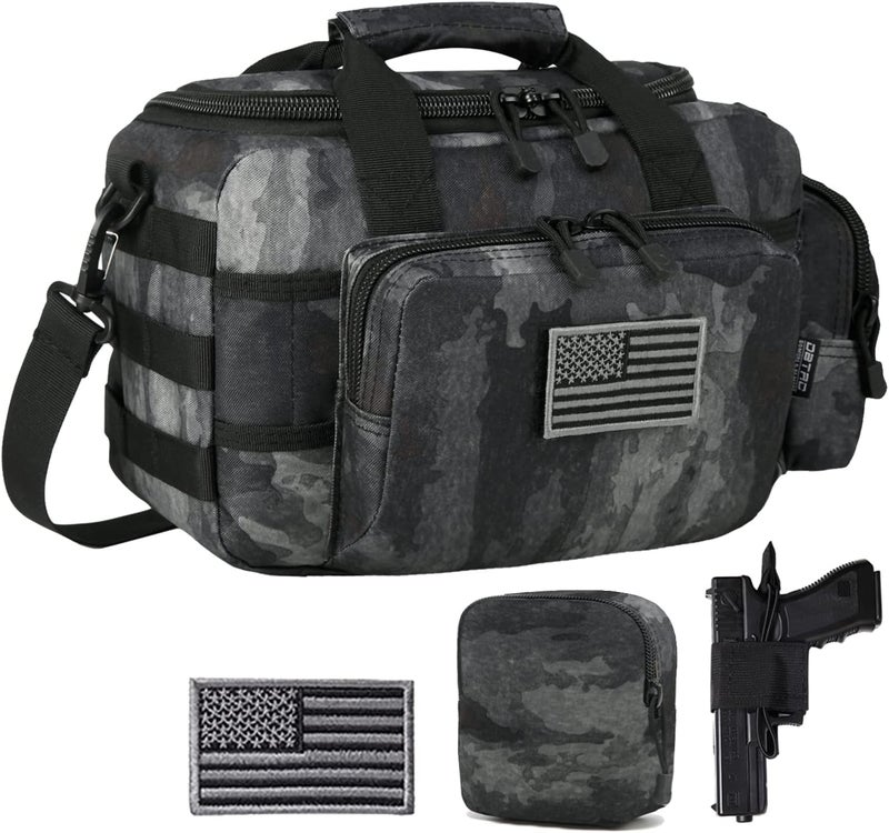 DBTAC Gun Case Bag Small | Tactical 2-Pistol Bag Handgun Duffle Bag w/Lockable Zipper for Shooting Range Hunting Sports | US Flag Patch + MOLLE Pouch + Universal Holster Included - Image 1
