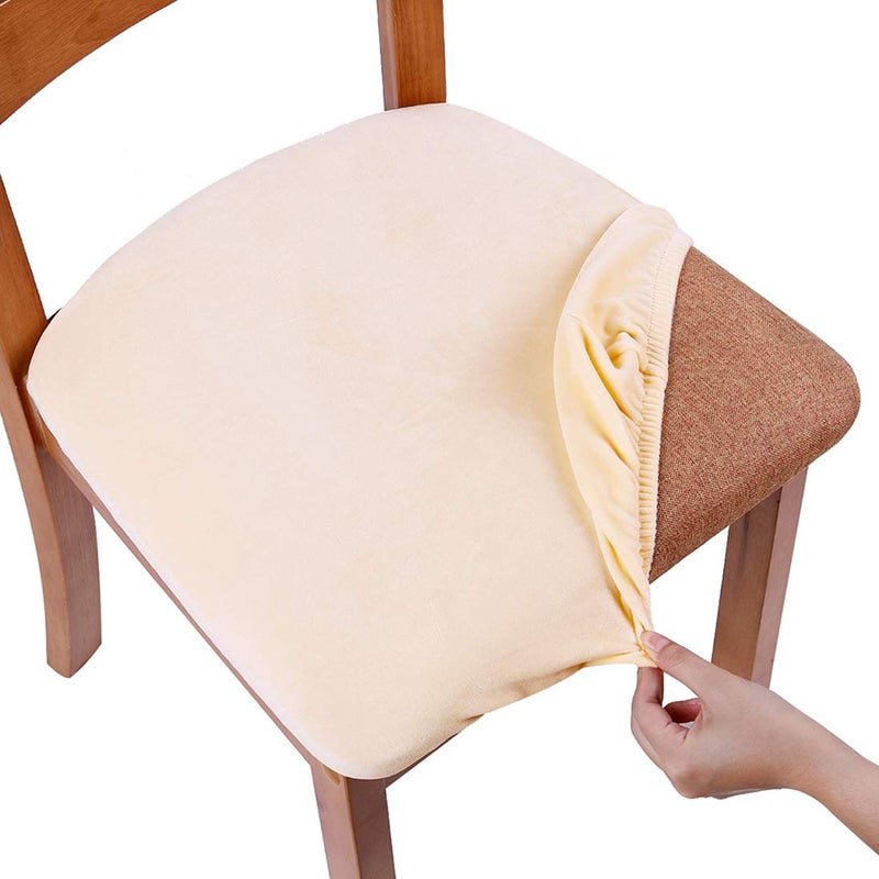 Smiry Velvet Seat Covers for Dining Room Chair Set of 2 Stretch Fit Removable Washable Chair Seat Cushion Protector Slipcovers with Ties Cream