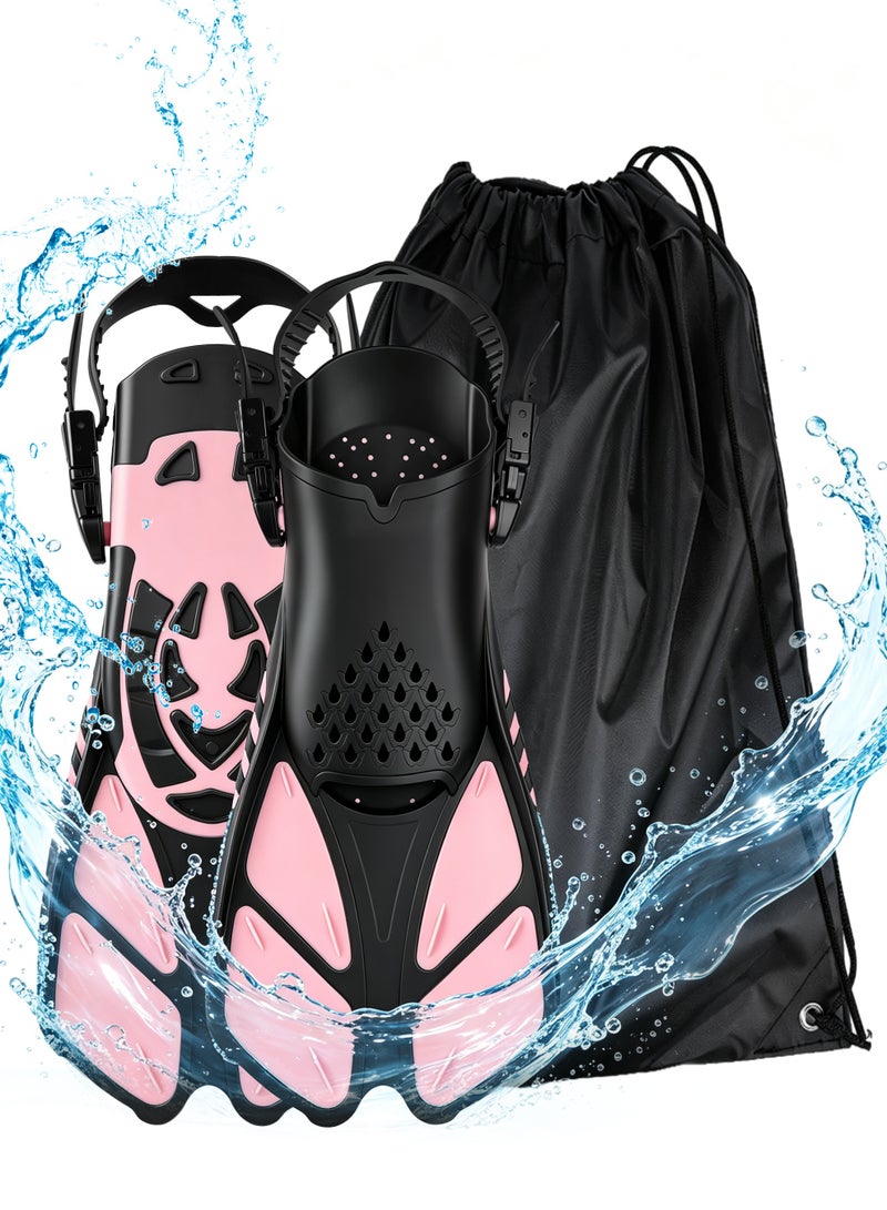 Necomi Snorkelling Fins, Compact, Travel-Friendly Short Fins, Come With a Storage Strap, Adjustable Swimming Fins, Flexible Open-Toe Design, Lightweight Diving Fins, Suitable For Snorkelling And Swimming, Suitable For Adults, Unisex(Pink) - Image 1