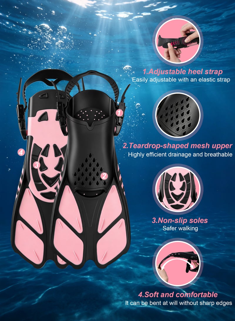 Necomi Snorkelling Fins, Compact, Travel-Friendly Short Fins, Come With a Storage Strap, Adjustable Swimming Fins, Flexible Open-Toe Design, Lightweight Diving Fins, Suitable For Snorkelling And Swimming, Suitable For Adults, Unisex(Pink) - Image 2