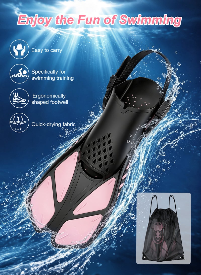 Necomi Snorkelling Fins, Compact, Travel-Friendly Short Fins, Come With a Storage Strap, Adjustable Swimming Fins, Flexible Open-Toe Design, Lightweight Diving Fins, Suitable For Snorkelling And Swimming, Suitable For Adults, Unisex(Pink) - Image 3